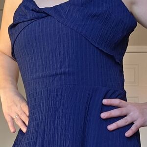 Tahari Arthur S. Levine Navy Blue Midi Dress Spaghetti Straps Size 12